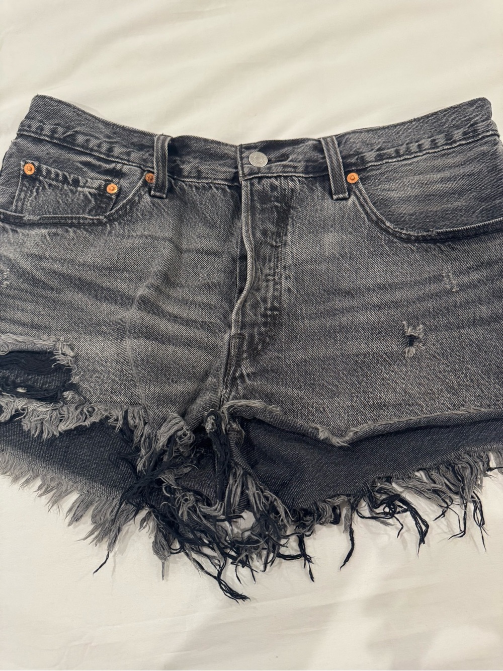 Levi's Black Washed Distressed Frayed Hem Jean Shorts